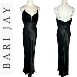 Vintage Bari-Jay Black Satin/Velvet Rhinestone Gown 11/12